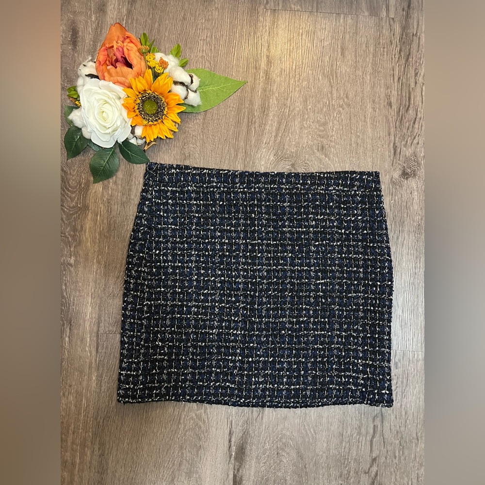 LOFT Blue Woven Plaid Skirt